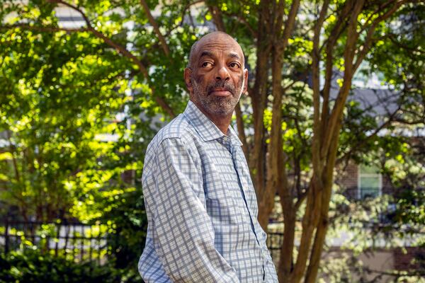 04/26/2021 —Atlanta, Georgia — Atlanta resident David Cato stands for a portrait in his community in Atlanta’s Old Fourth Ward neighborhood, Monday, April 26, 2021. Cato is in the process of quitting smoking and wears a Nicotine patch to keep him on the right path. (Alyssa Pointer / Alyssa.Pointer@ajc.com)