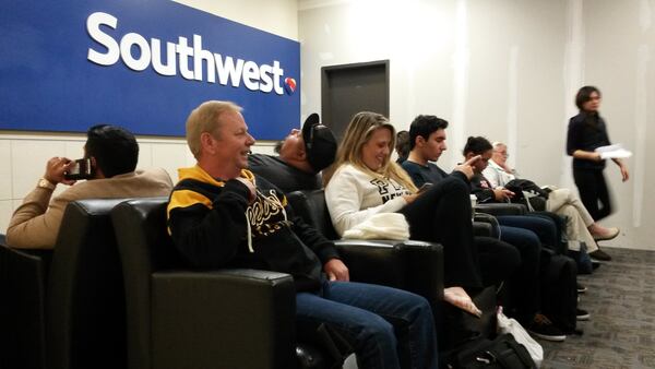 Southwest Airlines offers a mix of seating at its gates, including these comforting creations at Hartsfield-Jackson. MATT KEMPNER / AJC