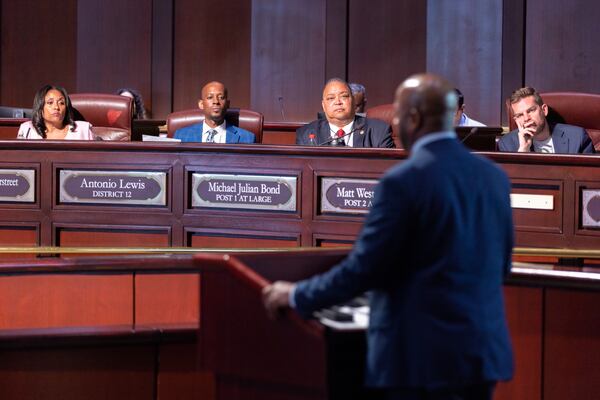 Al Wiggins, Atlanta’s Department of Watershed Management commissioner, updates the city council about the city’s water failure during a council meeting at City Hall in Atlanta on Monday, June 3, 2024. The water crisis has reached its fourth day following the breakage of several pipes. (Arvin Temkar / AJC)