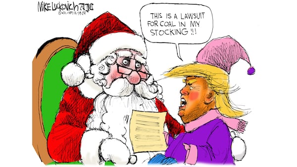 Santa suit cartoon by Mike Luckovich