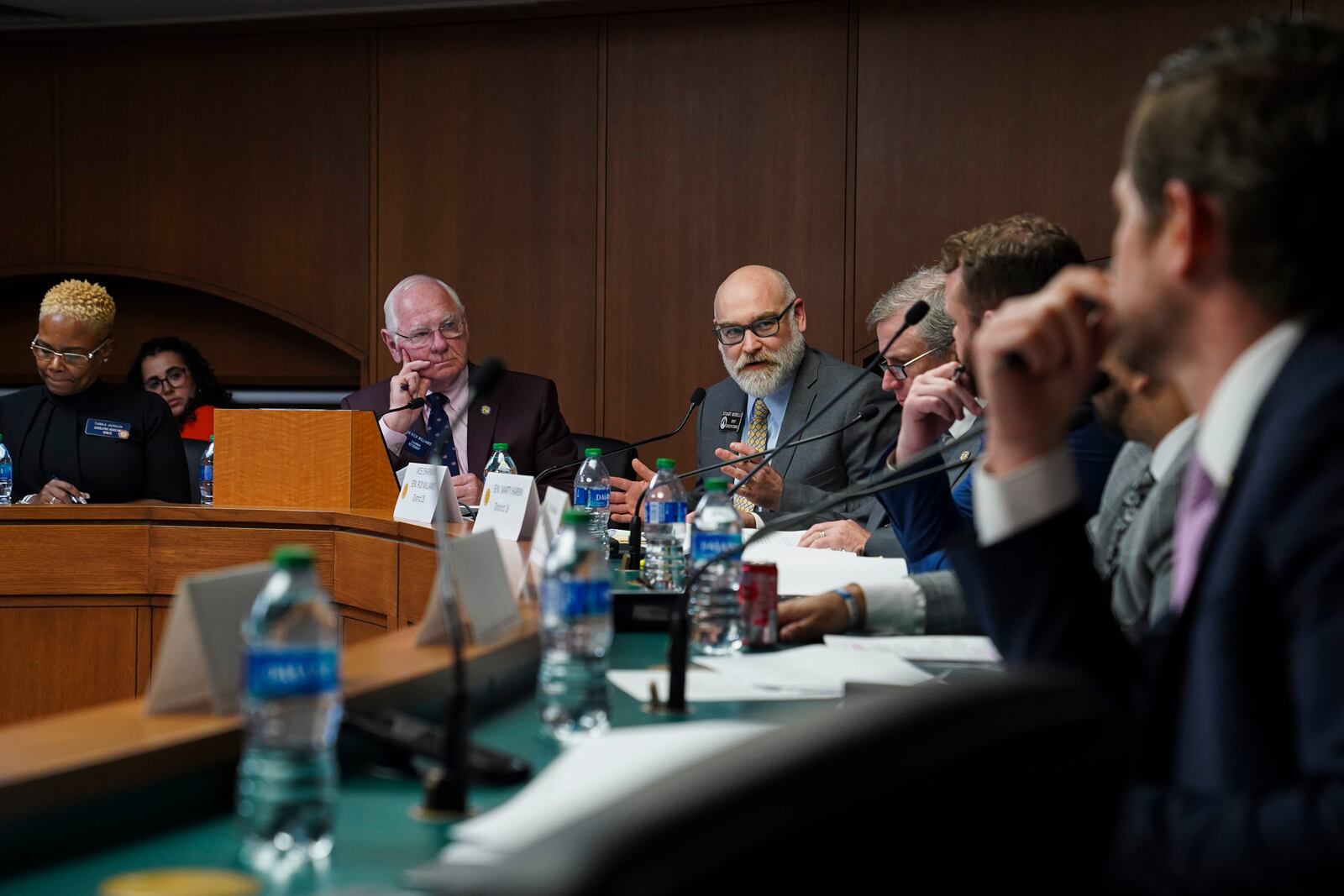 Deputy Legislative Counsel Stuart Morelli advises members of the Georgia Senate Ethics Committee in February as they debate an elections measure, Senate Bill  221, at the Georgia Capitol in Atlanta. (Olivia Bowdoin for the AJC).