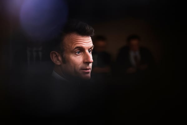 French President Emmanuel Macron speaks during a media conference at the end of an EU summit in Brussels, Thursday, March 20, 2025. (AP Photo/Geert Vanden Wijngaert)