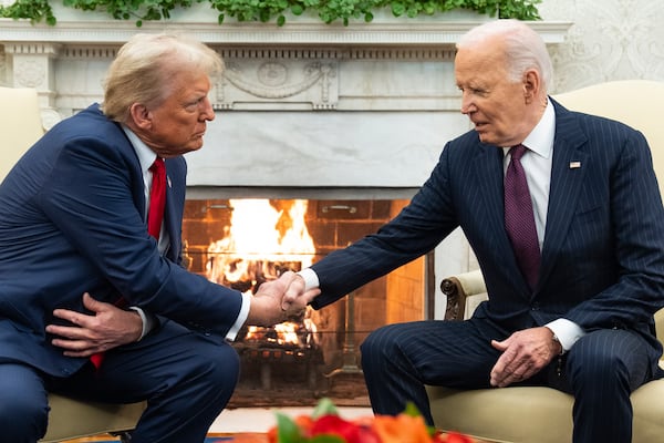 President Joe Biden meets with President-elect Donald Trump in the Oval Office of the White House, Wednesday, Nov. 13, 2024, in Washington. (AP Photo/Evan Vucci)