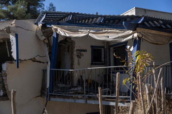 A damaged room of a house in the Kibbutz Manara, which is located near to the border with Lebanon, in northern Israel, Monday Dec. 2, 2024. (AP Photo/Ohad Zwigenberg)