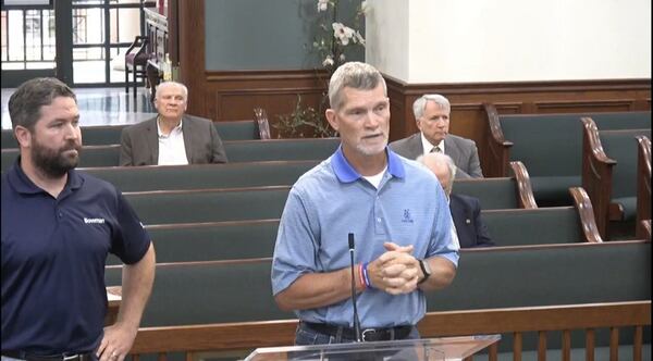 Drew Walston, CEO and founder of Mighty Hero Homes, speaks with the McDonough Council during its July 6 workshop.