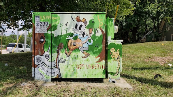 An Little Five Points utility box painted by Geoffrey Solomon.