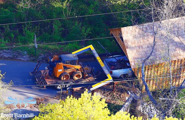 This is an aerial view of the covered bridge near Smyrna that was struck Wednesday morning.