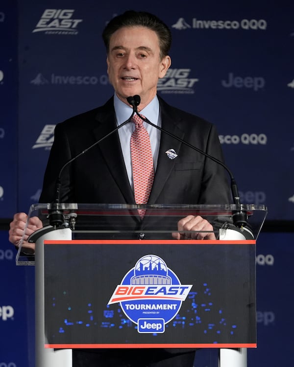 St. John's head coach Rick Pitino, who his first Big East Coach of the Year award, speaks during a news conference before the Big East Conference basketball tournament Wednesday, March 12, 2025, in New York. (AP Photo/Frank Franklin II)