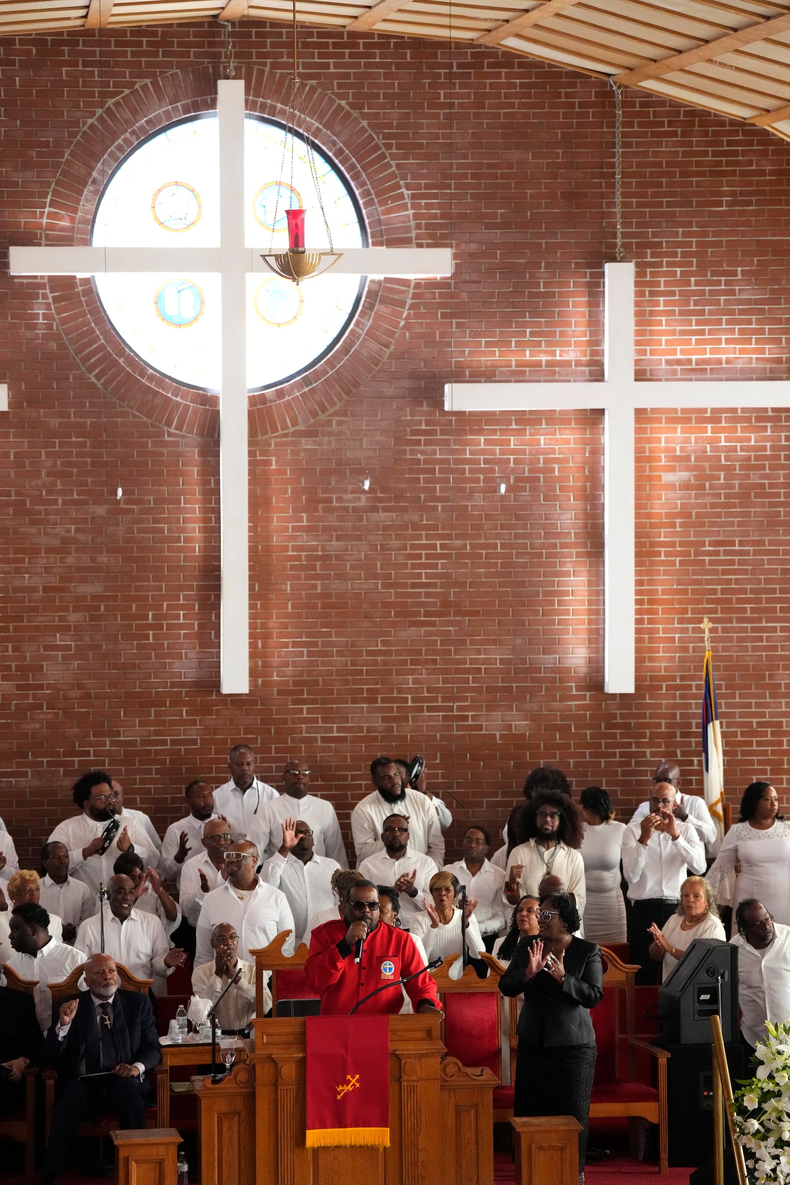 Pastor Joe A. Carter speaks during a ceremony celebrating the life of Cissy Houston on Thursday, Oct. 17, 2024, at the New Hope Baptist Church in Newark, N.J. (Photo by Charles Sykes/Invision/AP)