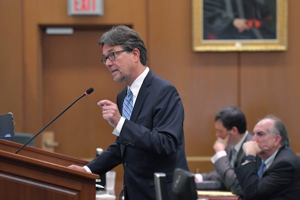 Attorney Bruce Brown speaks during a Georgia Supreme Court hearing Tuesday. Brown’s clients allege that tens of thousands of votes disappeared in last year’s race for lieutenant governor. HYOSUB SHIN / HSHIN@AJC.COM