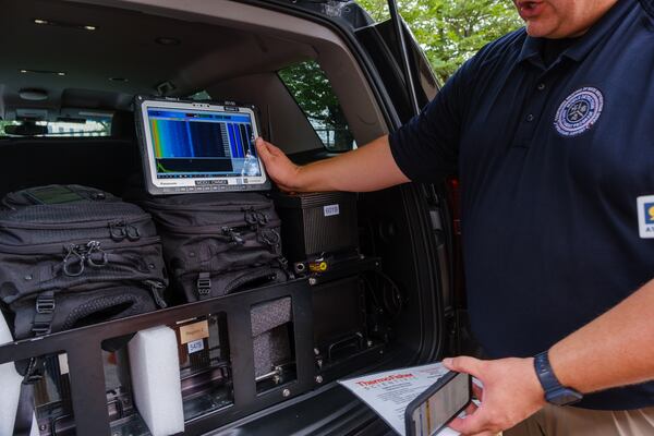 A US Department of Homeland Security official showcases equipment used by local first responders for nuclear, radiological or biological threat in Atlanta on Wednesday, August 3, 2022. (Arvin Temkar / arvin.temkar@ajc.com)