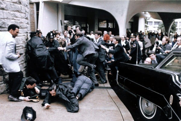 Chaos outside the Washington Hilton moments after the assassination attempt.