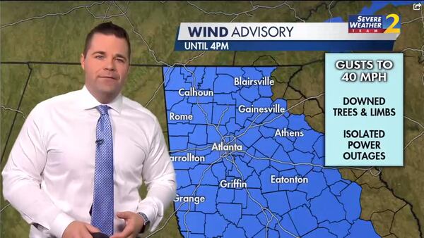 The National Weather Service has issued a wind advisory for all of North Georgia, in effect through 4 p.m. Tuesday.