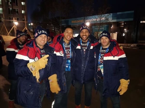 Chris Kinney (second from right) said the Items stolen from his apartment included his Olympic pins, opening and closing ceremony jackets from the 2018 Games, and his Olympic ring.