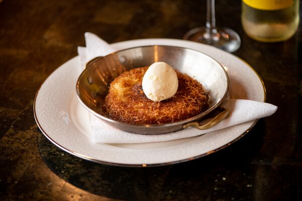 Leave some room for a pastry called knafeh. (Mia Yakel for The Atlanta Journal-Constitution)