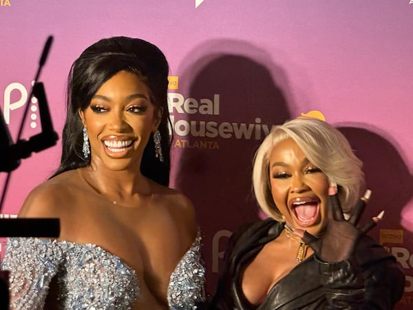 Porsha Williams and Phaedra Parks at a party celebrating the 16th season of "The Real Housewives of Atlanta" at the Thompson Hotel in Buckhead March 7, 2025. RODNEY HO/rho@ajc.com