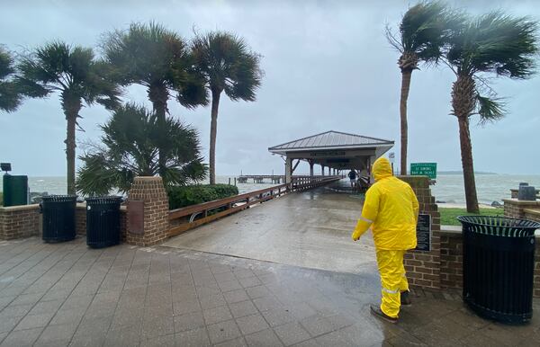 High winds greeted visitors to the St. Simons Pier on Monday.