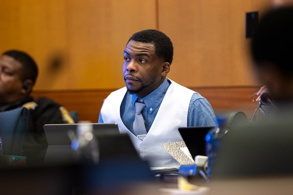 Defendant Deamonte Kendrick appears for the YSL trial at Fulton County Courthouse in Atlanta on Monday, November 25, 2024. The racketeering trial, the longest in Georgia's history is coming to an end, after almost a year since opening statements took place.  (Arvin Temkar / AJC)