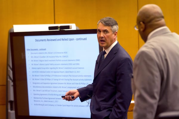 Witness Dean Driskell testifies on day 12 of the Tex McIver murder trial at the Fulton County Courthouse on Wednesday, March 28, 2018. STEVE SCHAEFER / SPECIAL TO THE AJC