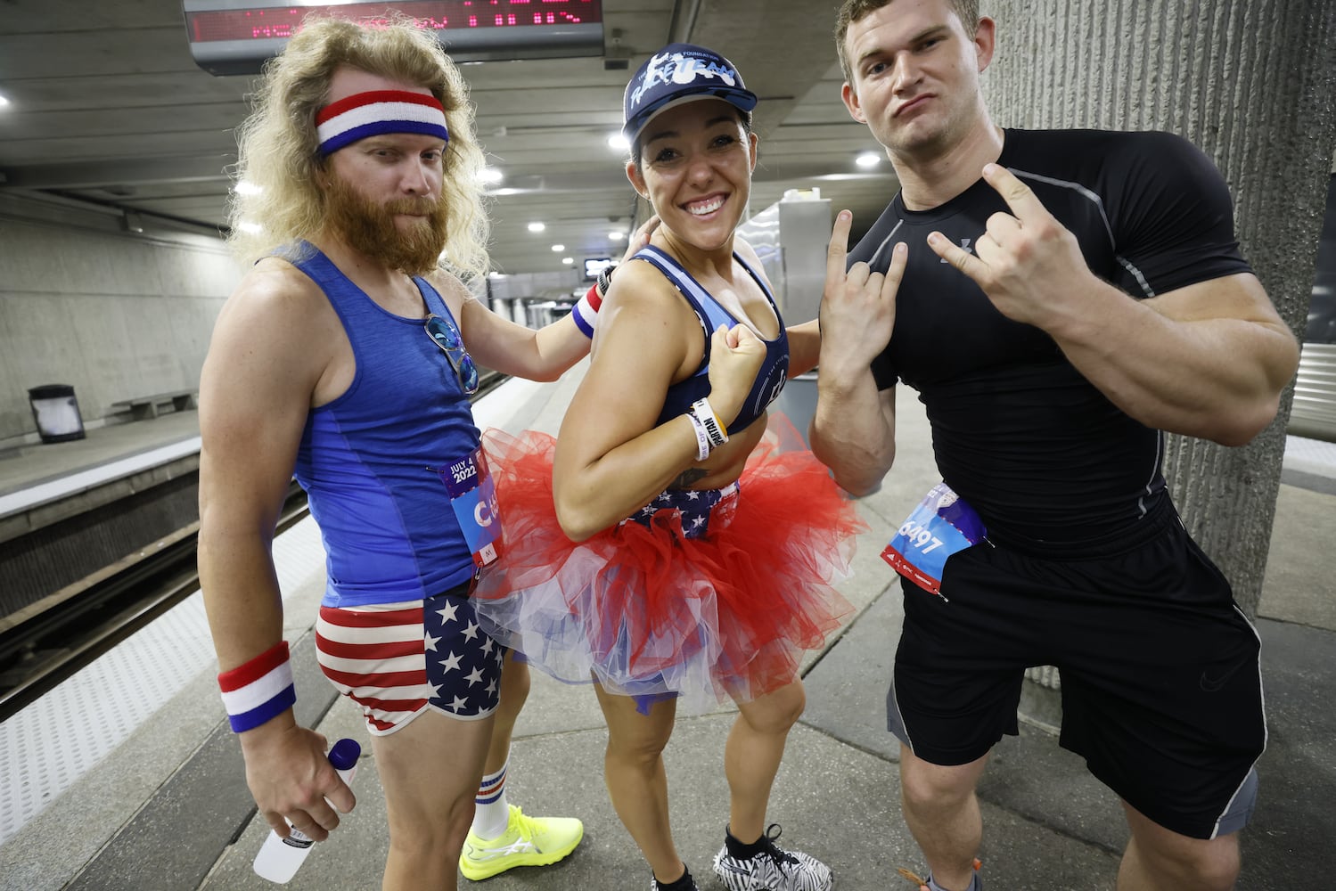 Runners take MARTA to the 53rd running of the Atlanta Journal-Constitution Peachtree Road Race in Atlanta on Sunday, July 3, 2022. (Miguel Martinez / Miguel.Martinezjimenez@ajc.com)