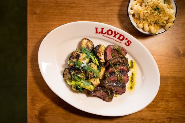 Blueplate Special with hanger steak, Brussels sprouts and mac and cheese. Photo credit- Mia Yakel.