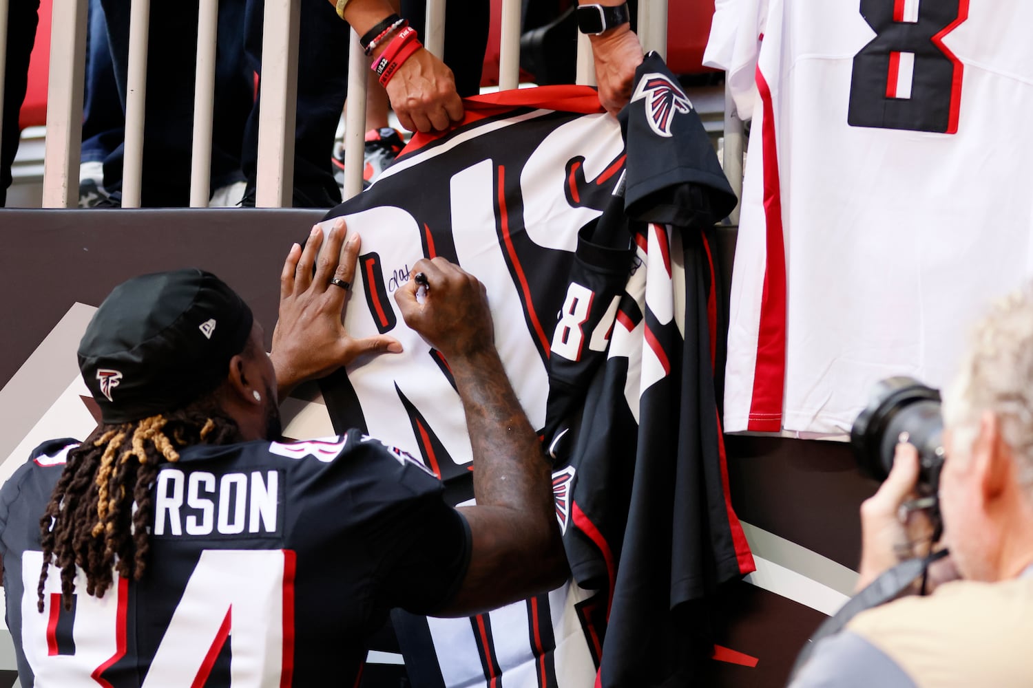 Falcons wide receiver Camarie Byrd catches the ball during warm-ups before the game against the San Diego Chargers on Sunday in Atlanta.