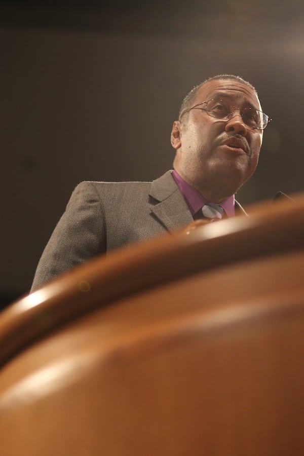 Jasper Watkins, a Democrat who ran for county commissioner against Tommy Hunter in November and lost in a tight race, addresses Hunter on Jan. 17, 2017. (HENRY TAYLOR / HENRY.TAYLOR@AJC.COM)