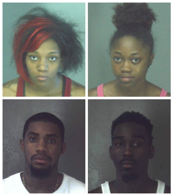 Clockwise, the defendants are: Nashea Poole, Clarissa McGhee, Antonio Avery and Demarco Butler. (Photos courtesy of DeKalb County jail)