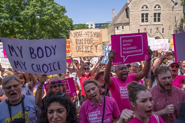 Abortion rights supporters at a rally gather outside the state Capitol last month. Alyssa Pointer/alyssa.pointer@ajc.com