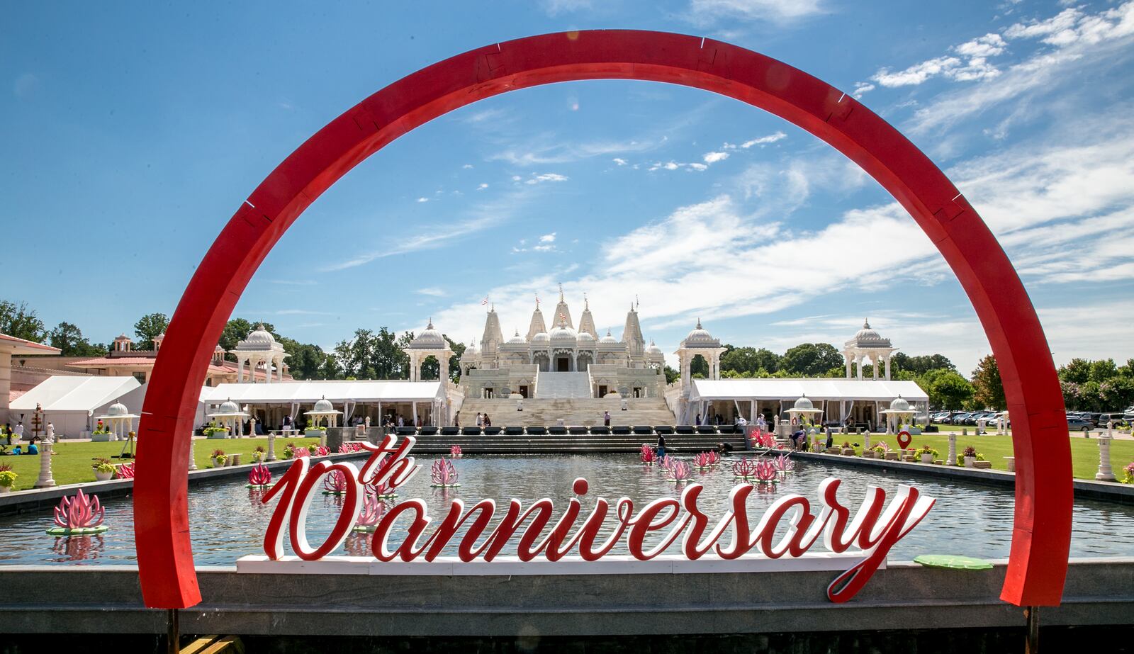 The Hindu Temple BAPS Shri Swaminarayan Mandir in Lilburn celebrates 10 years in this temple.  Construction and architecture of the intricate buildings are exclusively stone and based on specific measurements from ancient text, no nails, rebarb, etc.  The hand carved limestone, marble and sandstone pieces were carved in India and assembled, similar to a puzzle, in Lilburn 10 years ago.  Local and international Hindus have volunteered more than a million hours of service, making the 17 months of construction a record for the structures.