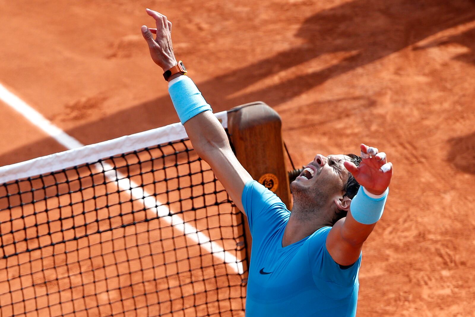 FILE - Spain's Rafael Nadal reacts after defeating Argentina's Juan Martin Del Potro during their semifinal match of the French Open tennis tournament at the Roland Garros stadium, Friday, June 8, 2018 in Paris. (AP Photo/Thibault Camus)