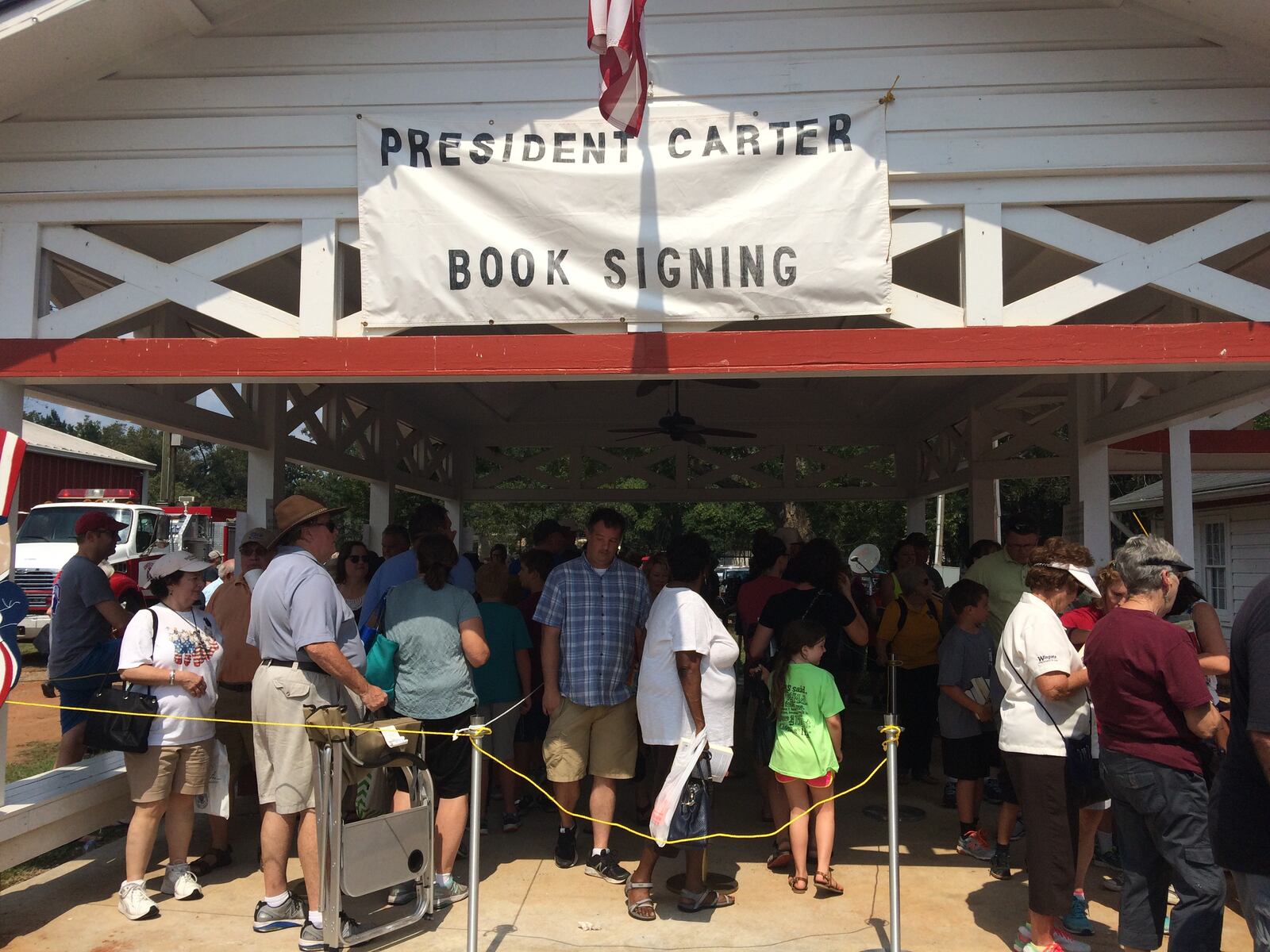 The line outside Billy Carter's gas station in Plains where Jimmy Carter signed 492 books during last weekend's Peanut Festival. Jill Vejnoska/AJC