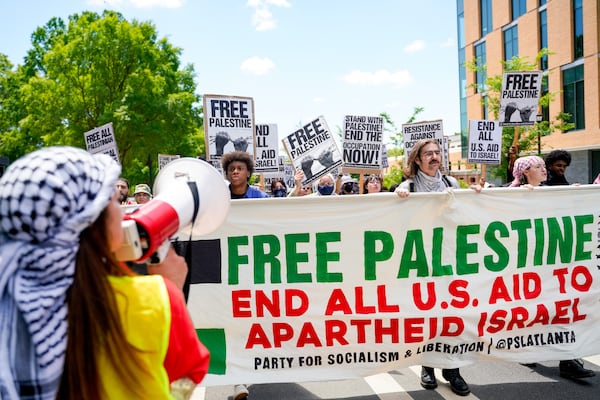 Kennesaw State University students marched across campus during Wednesday protests.