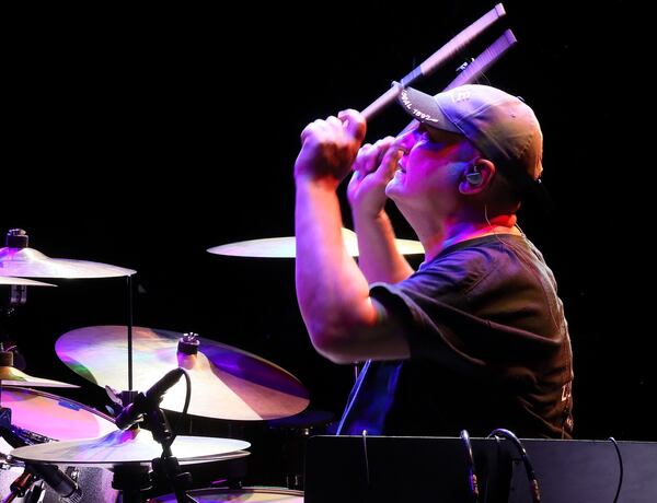 Drummer Igor Javed-Zade, 60, putting a final crash cymbal on a 70’s hit.
(Courtesy of Reed Galin)