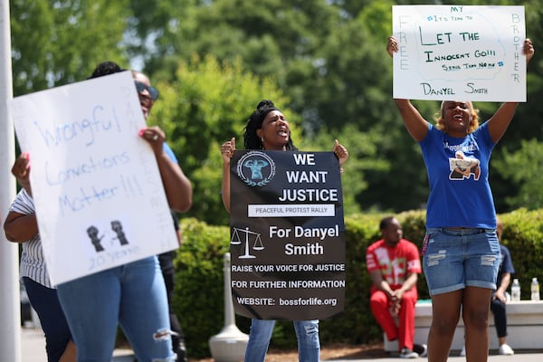 Angel Edgecombe rallies alongside family members during the "Justice for Danyel Smith" rally outside the Gwinnett Justice Administration Center on Thursday, May 5th, 2022. Miguel Martinez /miguel.martinezjimenez@ajc.com