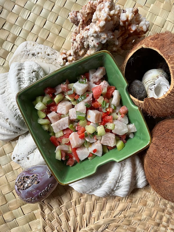 Oka L'a (Coconut Cucumber Fish Ceviche).
(C. W. Cameron for The Atlanta Journal-Constitution)