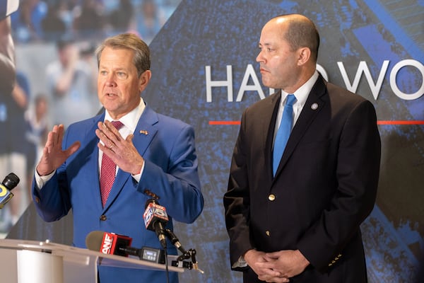 Gov. Brian Kemp, left, no longer practices a hands-off policy concerning Donald Trump, recently blasting the former president in a social media post. Kemp and his allies fear Trump’s “sour grapes” over the 2020 election will doom the party’s chances in Georgia in 2024. (Arvin Temkar / arvin.temkar@ajc.com)