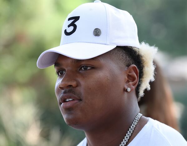 Falcons linebacker Mykal Walker talks with the media while arriving for player check in at training camp on report day at the team practice facility on Tuesday, July 27, 2021, in Flowery Branch.   “Curtis Compton / Curtis.Compton@ajc.com”