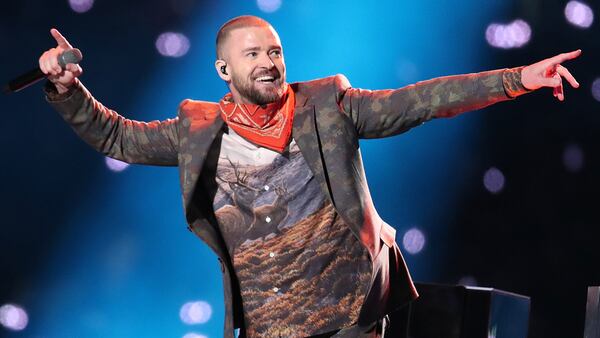 MINNEAPOLIS, MN - FEBRUARY 04:  Recording artist Justin Timberlake performs onstage during the Pepsi Super Bowl LII Halftime Show at U.S. Bank Stadium on February 4, 2018 in Minneapolis, Minnesota.  (Photo by Christopher Polk/Getty Images)