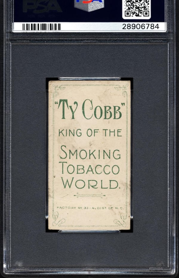 The rare back of a Ty Cobb T206 card.