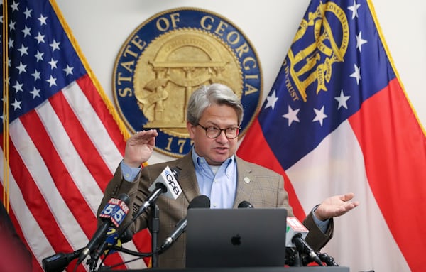 January 6, 2021 Atlanta: Gabriel Sterling, voting system manager in the Georgia secretary of state’s office addressed the press from GEMA Headquarters Wednesday, Jan. 6, 2021 brining up to date all the State’s election results from the U.S. Senatorial runoff. Georgia voters sent the pastor of Ebenezer Baptist Church to the U.S. Senate. The Rev. Raphael Warnock, senior shepherd of the same congregation once led by Martin Luther King Jr., will become the first elected Black Democratic senator – not just from Georgia, but from the entire South. Democrat Jon Ossoff claimed victory over Republican incumbent David Perdue in his Senate race. He would become the second Jewish candidate to win a statewide race in modern Georgia -- and the youngest since Joe Biden was elected to the Senate in 1972. (Sam Nunn, elected that same cycle, was 34). (John Spink / John.Spink@ajc.com)

