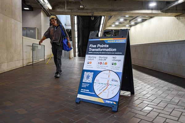 A construction notice was seen in Five Point Station in Atlanta, Georgia on  Tuesday, June 25, 2024.  (Ziyu Julian Zhu / AJC)