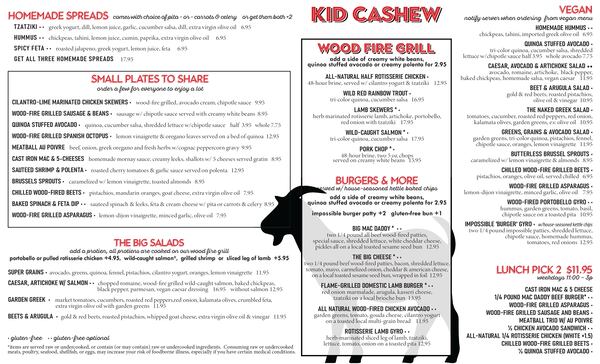 Kid Cashew menu