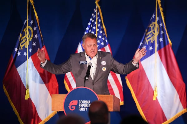 Georgia Senate Majority Leader Steve Gooch speaks during the Georgia GOP election night watch party at the Grand Hyatt Hotel Buckhead on Nov. 5 in Atlanta. Jason Getz/AJC
