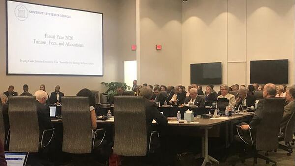 A 22-member search committee including members of Georgia’s Board of Regents, seen here, reviewed the candidates for president of Georgia Tech. 