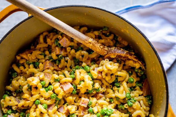 Stovetop Mac and Cheese with Ham and Peas. Contributed by Henri Hollis