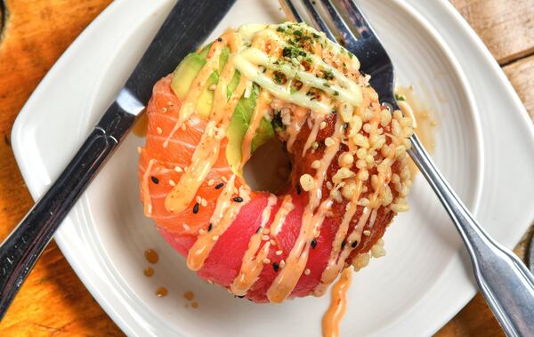 Donut from Poke Burri, Salmon, Tuna, Spicy Tuna and Crab Salad. CONTRIBUTED BY CHRIS HUNT PHOTOGRAPHY