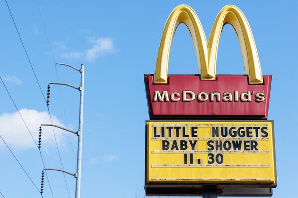 A McDonald’s on Fulton Industrial Boulevard hosted a baby shower for new parents Alandria Worthy and Deandre Phillips on Wednesday.