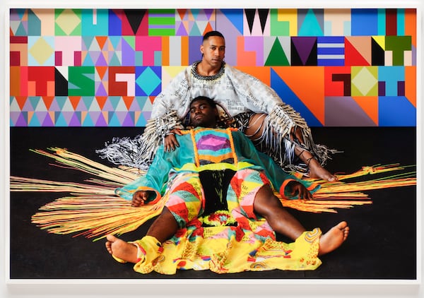 Jeffrey Gibson, “Mx Oops and Xavier (The Anthropophagic Effect)” (2019), from the "They Teach Love" exhibit at Kennesaw State University's Bernard A. Zuckerman Museum of Art.