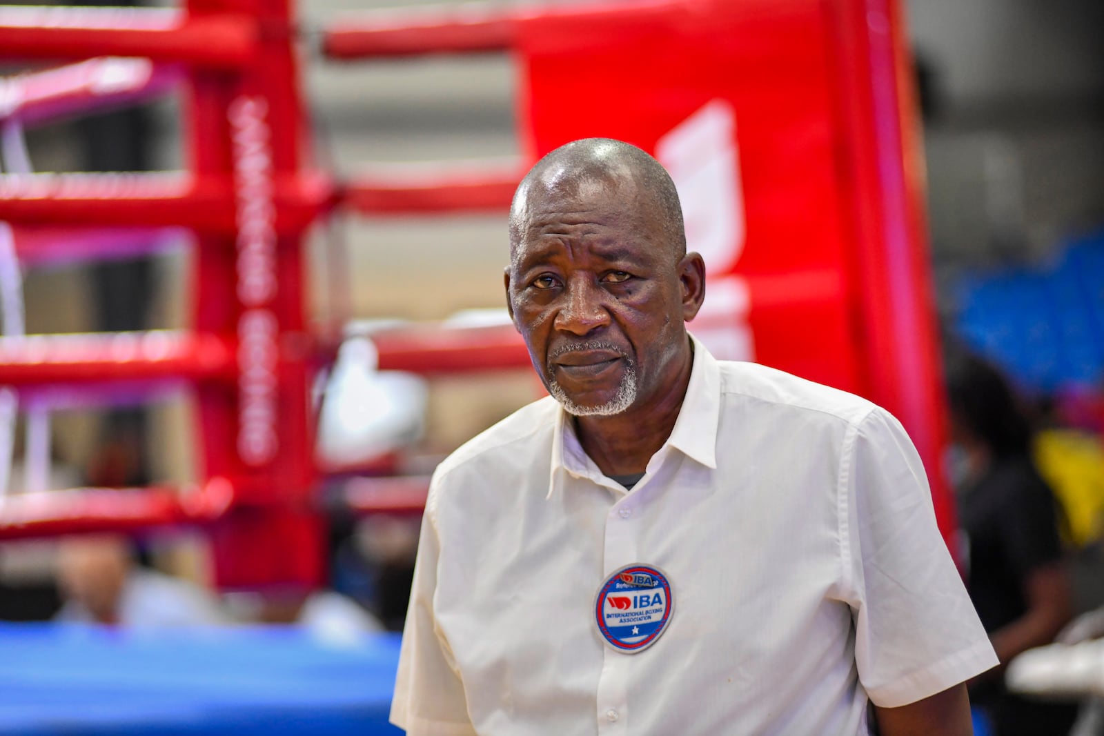 Alfred Mamba, who witnessed as a child the Ali-Foreman "rumble in the jungle" fight 50-years ago, poses for a photograph in Kinshasa, Democratic Republic of the Congo, Saturday, Oct. 26, 2024. (AP Photo/Samy Ntumba Shambuyi)